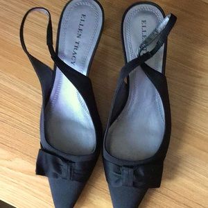 Ellen Tracy black satin sling back shoes